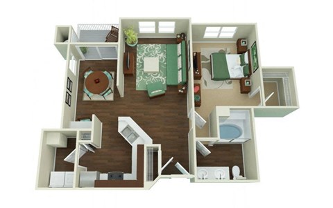 Floor plan for 1 bed, 1 bath, 834 sqft